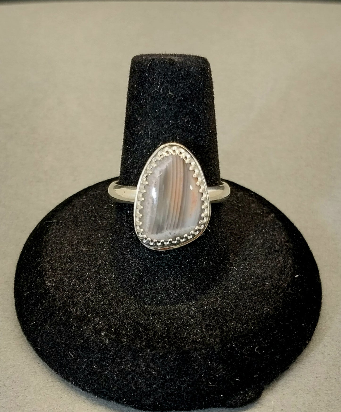 Lake Superior Agate Ring, Size 8, Gray White and Orange UP of Michigan Agate