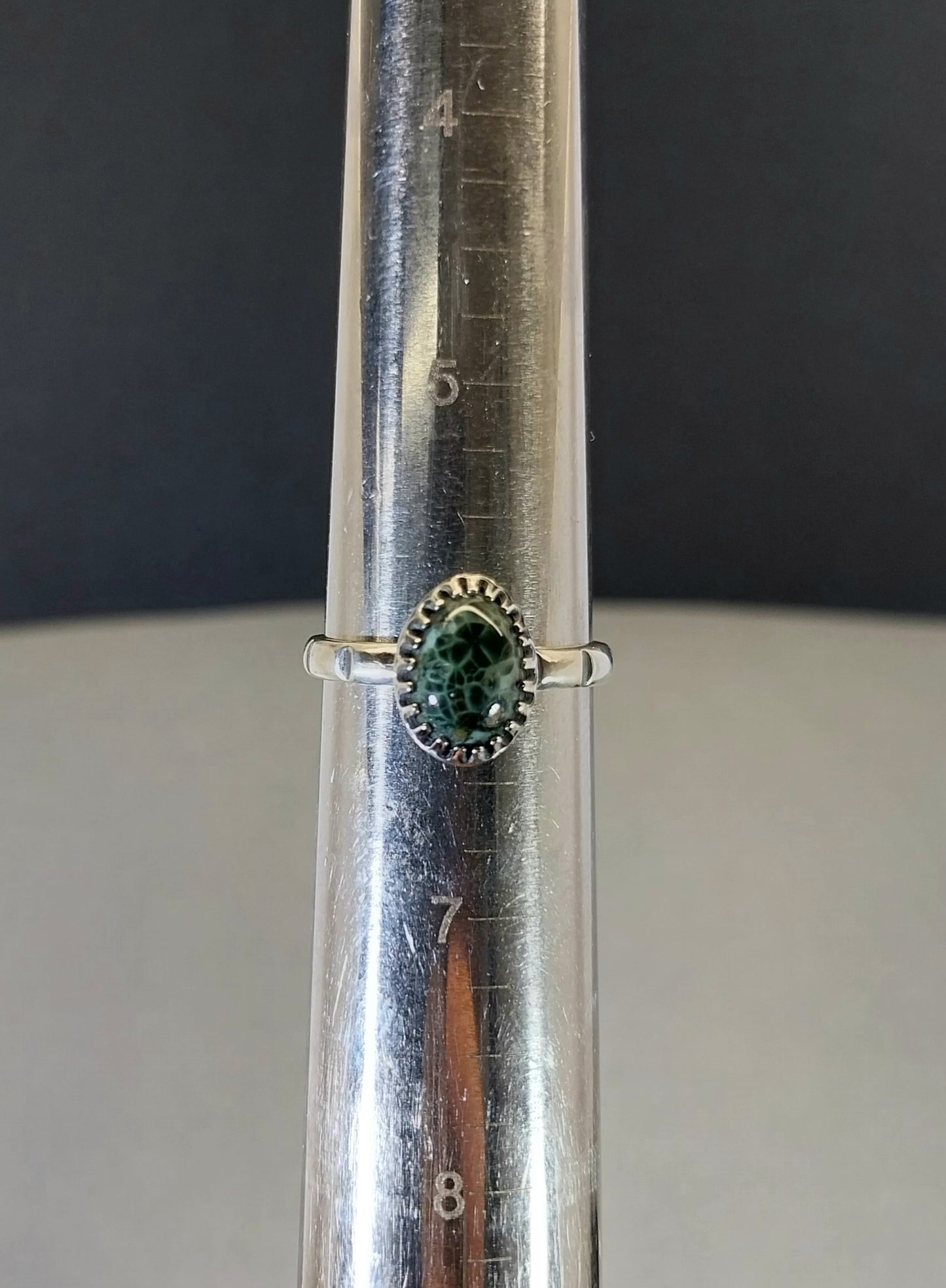 Michigan Greenstone Ring, Size 6, Solid 925 Silver, Wisconsin Handmade, Keewenaw Peninsulatone, Keewenaw Greenstone, Chlorastrolite Silver Ring, ET306