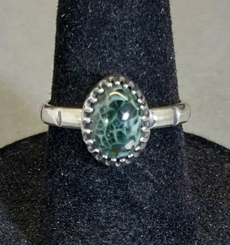 Michigan Greenstone Ring, Size 6, Solid 925 Silver, Wisconsin Handmade, Keewenaw Peninsulatone, Keewenaw Greenstone, Chlorastrolite Silver Ring, ET306