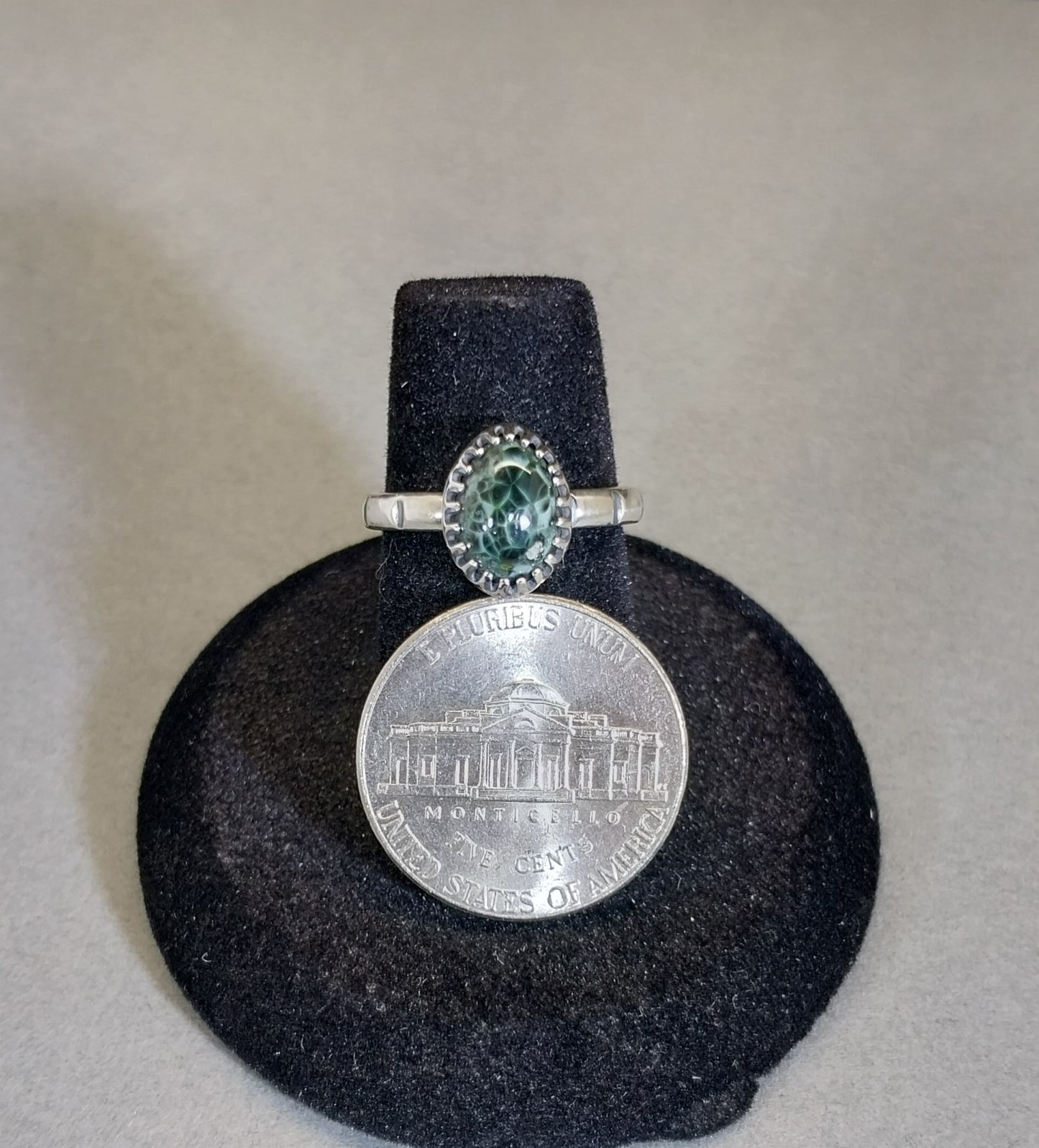 Michigan Greenstone Ring, Size 6, Solid 925 Silver, Wisconsin Handmade, Keewenaw Peninsulatone, Keewenaw Greenstone, Chlorastrolite Silver Ring, ET306