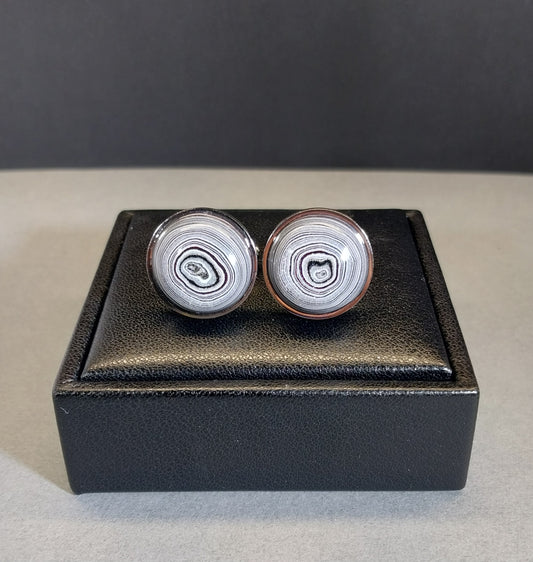 Michigan Fordite Cuff Links, in Mirror Stainless Steel