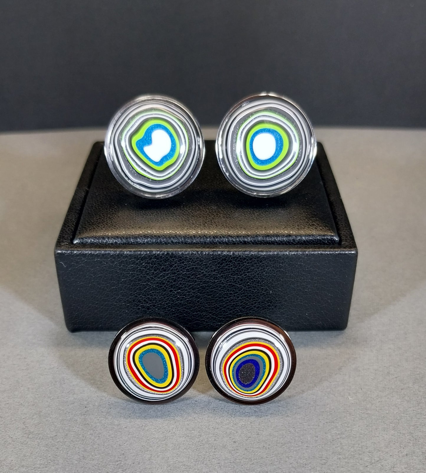 Fordite Cuff Link Stainless Steel Settings