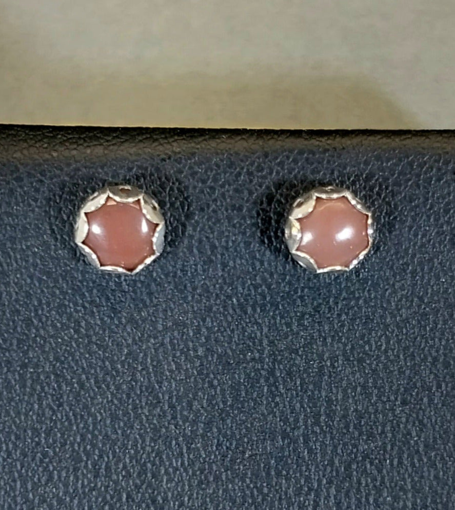 Michigan Datolite Stud Earrings in Solid Silver, Rare Red Datolite