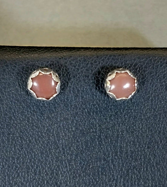 Michigan Datolite Stud Earrings in Solid Silver, Rare Red Datolite