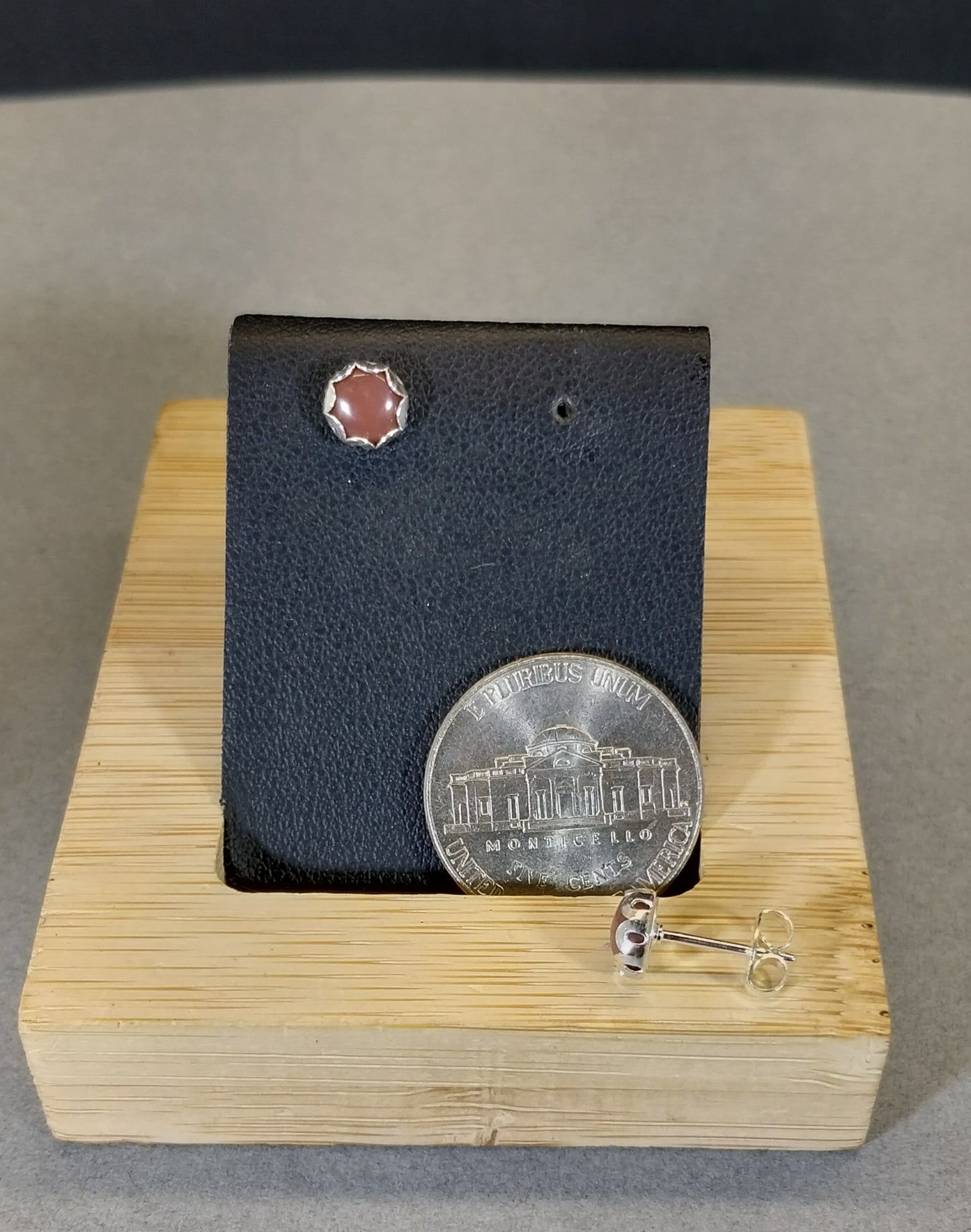 Michigan Datolite Stud Earrings in Solid Silver, Rare Red Datolite