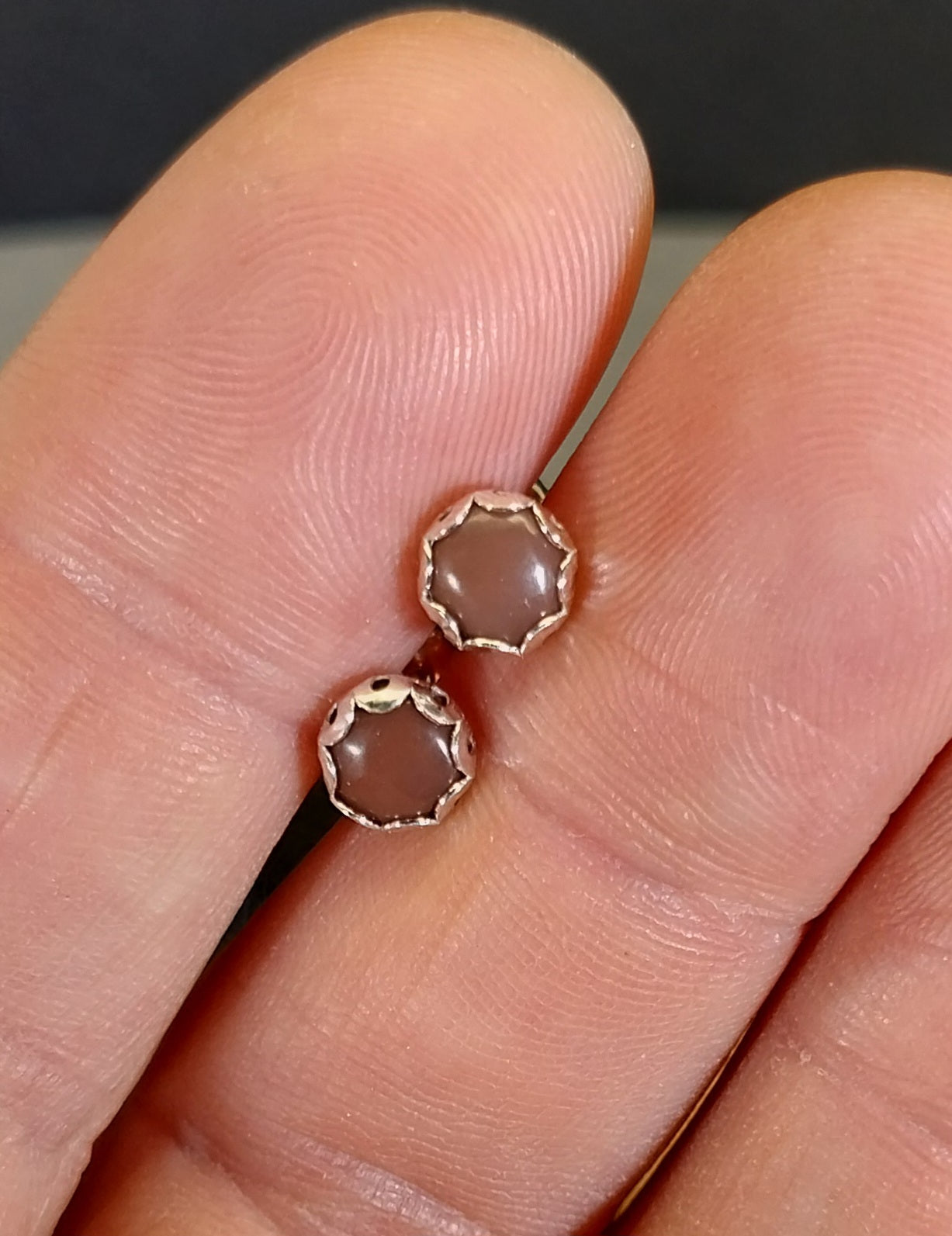 Michigan Datolite Stud Earrings in Solid Silver, Rare Red Datolite