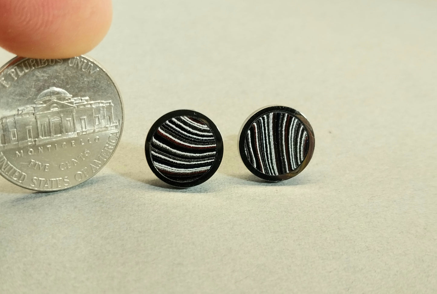 Michigan Fordite Earrings with Flush Set Stones in Stainless Steel