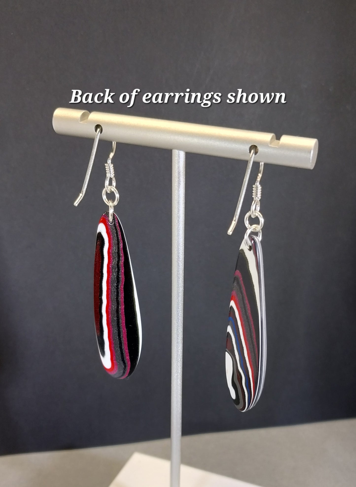Long Fordite Teardrop Earrings Bright Multicolored Layers