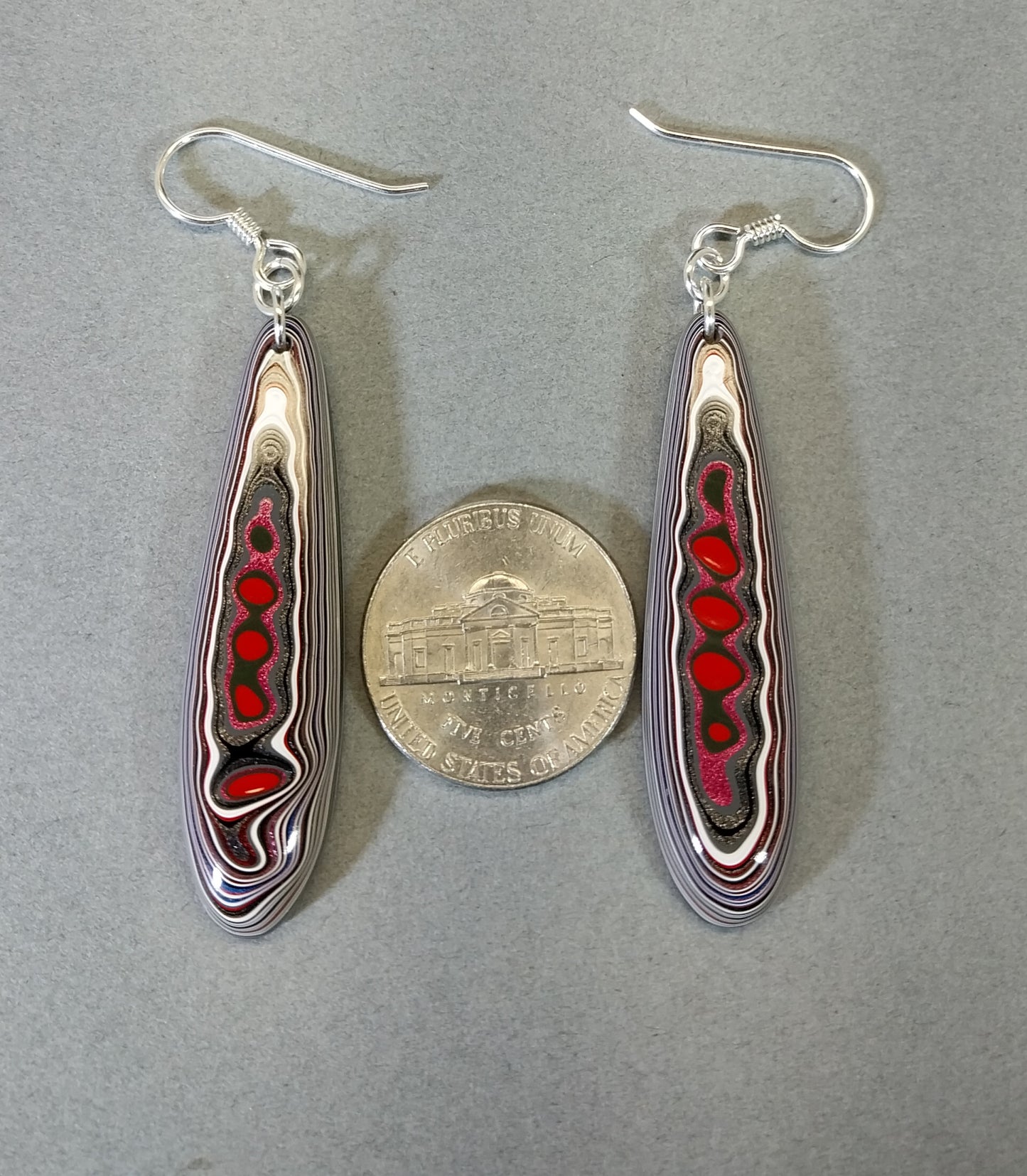 Long Fordite Teardrop Earrings Bright Multicolored Layers