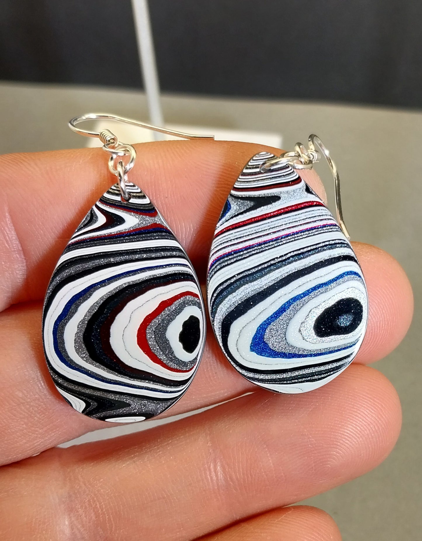 Fordite Earrings Flat Teardrops of Michigan Fordite