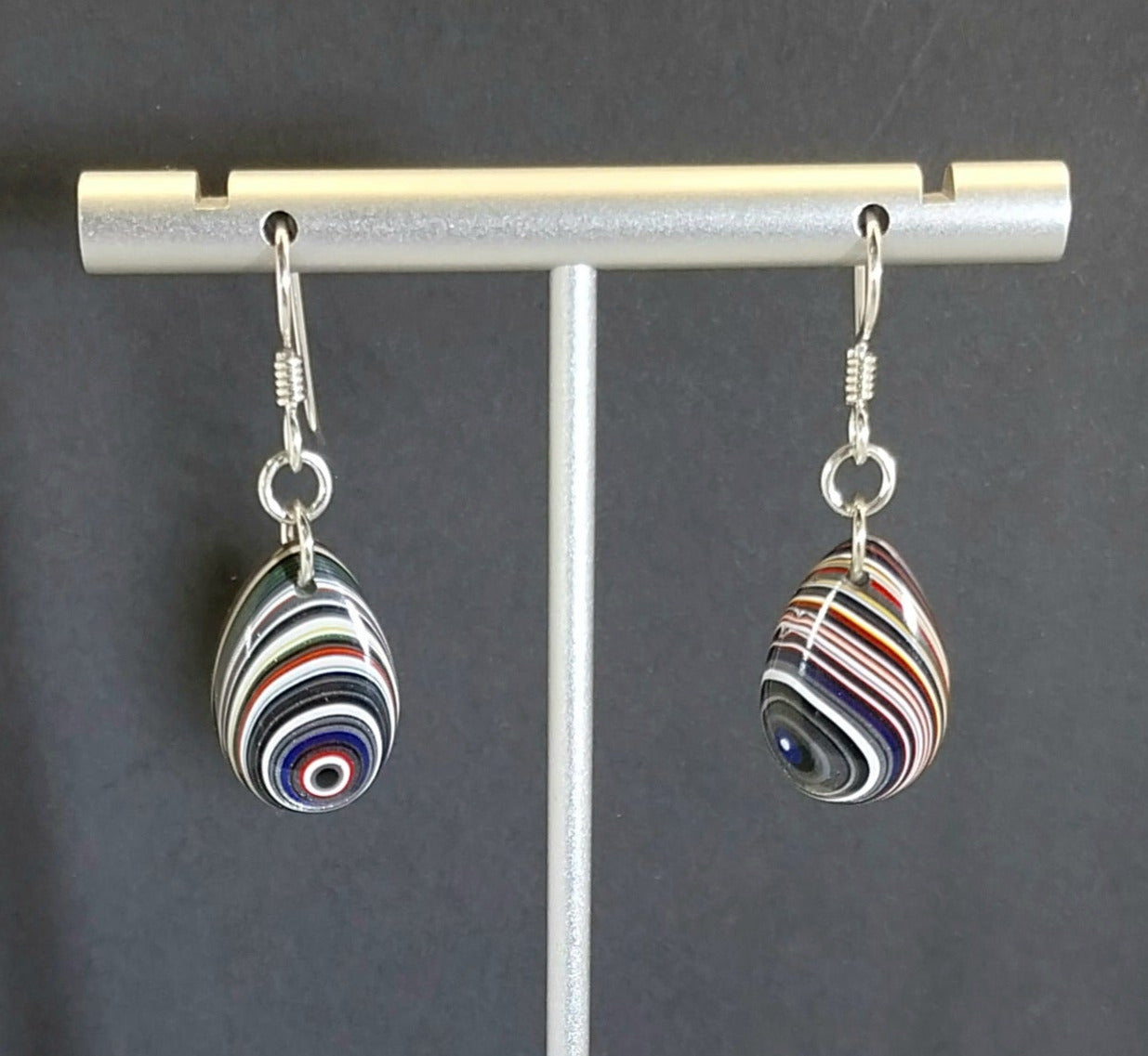 Fordite Earrings, Domed Teardrops with Sterling Silver Ear Wires ET300