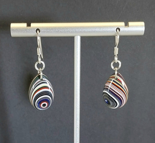 Fordite Earrings, Domed Teardrops with Sterling Silver Ear Wires ET300
