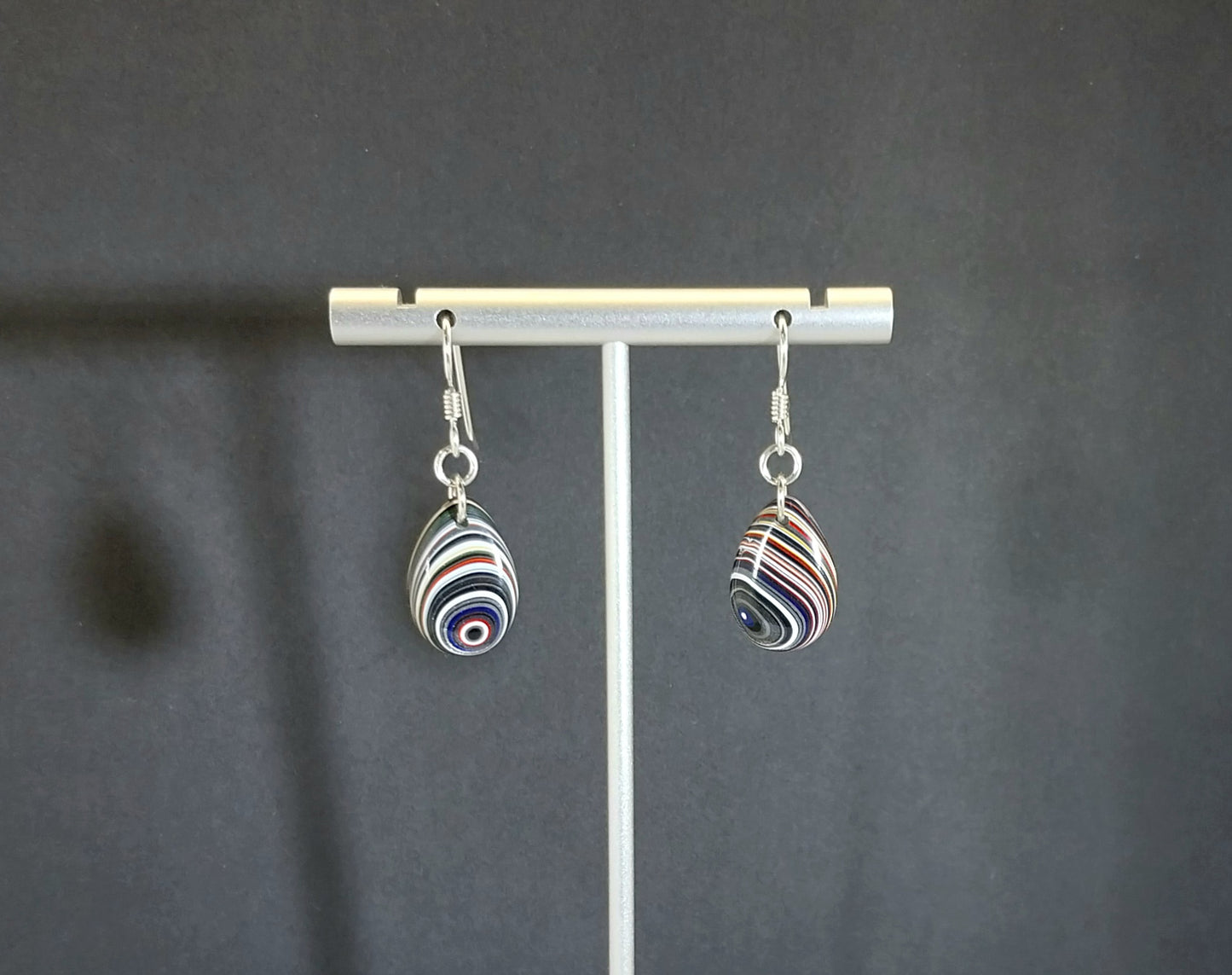 Fordite Earrings, Domed Teardrops with Sterling Silver Ear Wires ET300