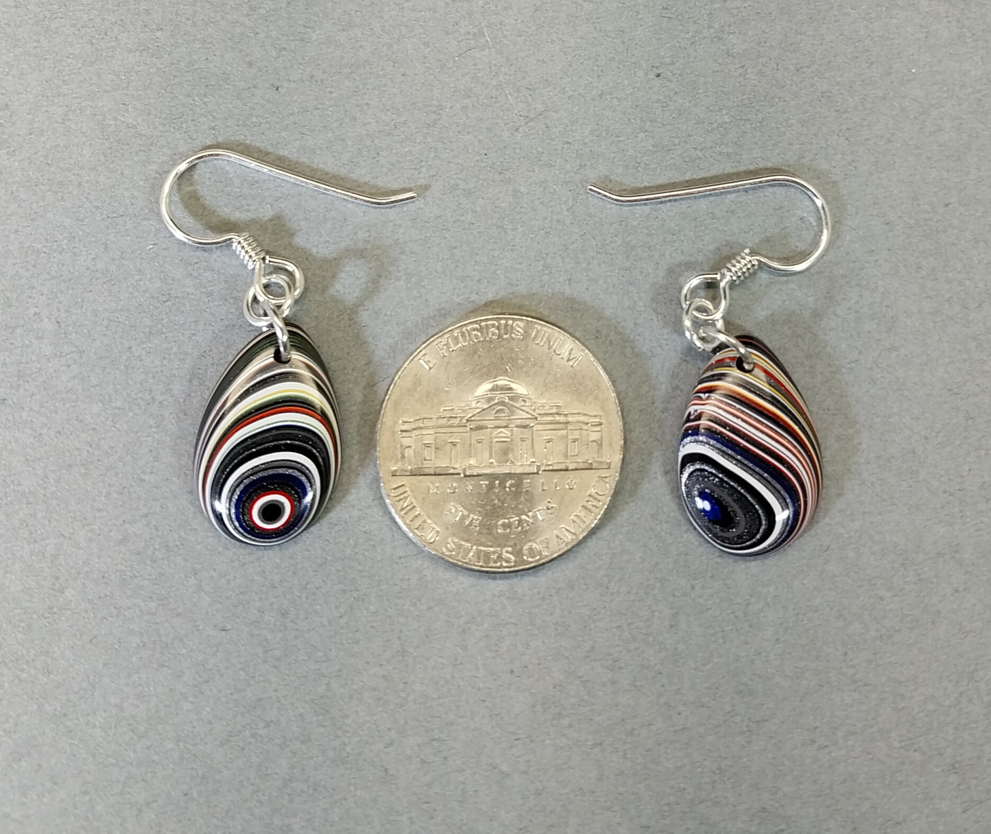 Fordite Earrings, Domed Teardrops with Sterling Silver Ear Wires ET300