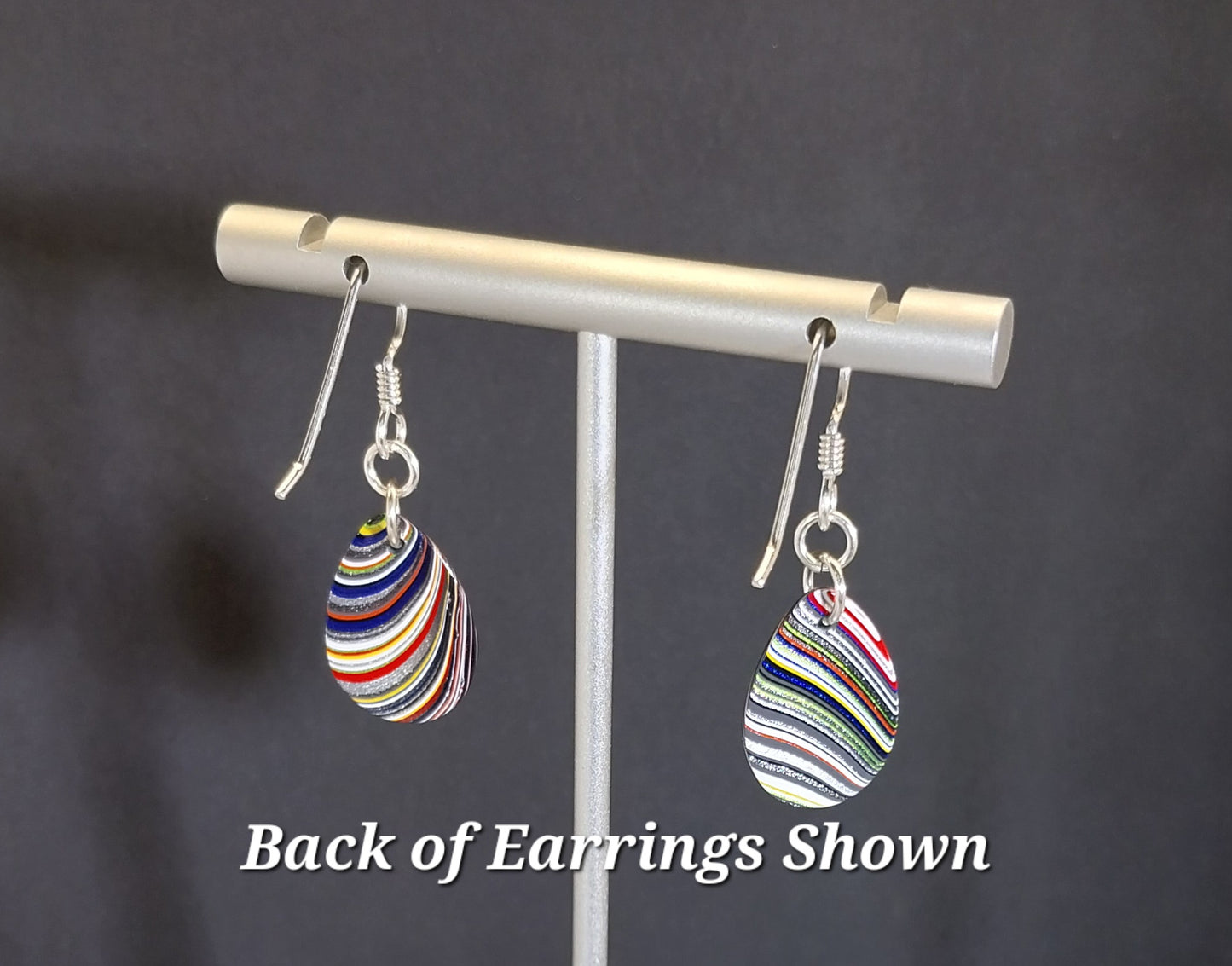 Fordite Earrings, Domed Teardrops with Sterling Silver Ear Wires ET300