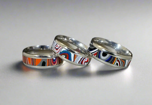 Fordite Ring, Large Sizes, Colorful Channel Ring, Intricate Patterns, Comfortable Ring, Gift for Her, Gift for Him