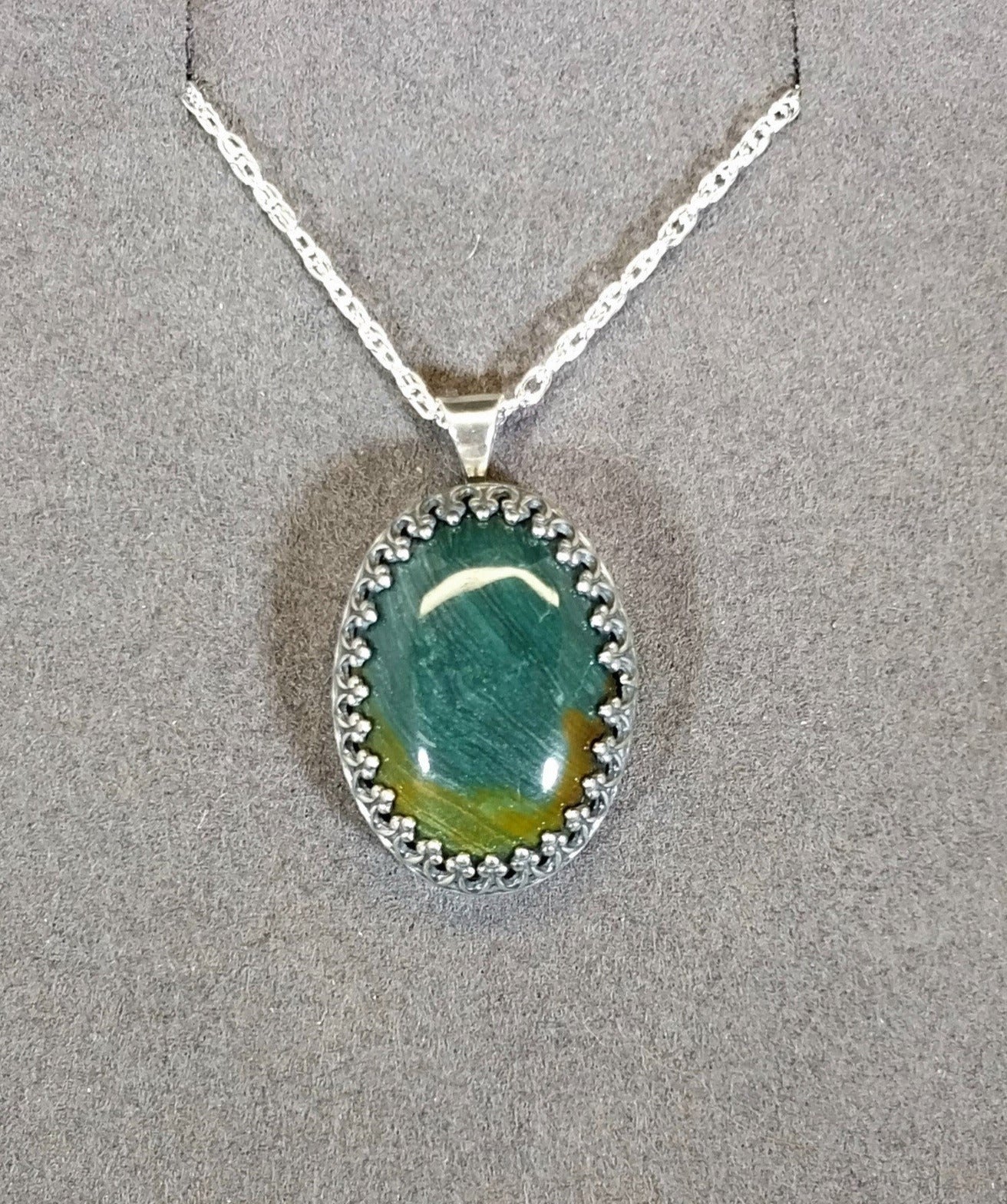Petrified Wood Necklace, Solid Silver, Gary Green Petrified Bog Wood, Natural Stone, Oregon Gift