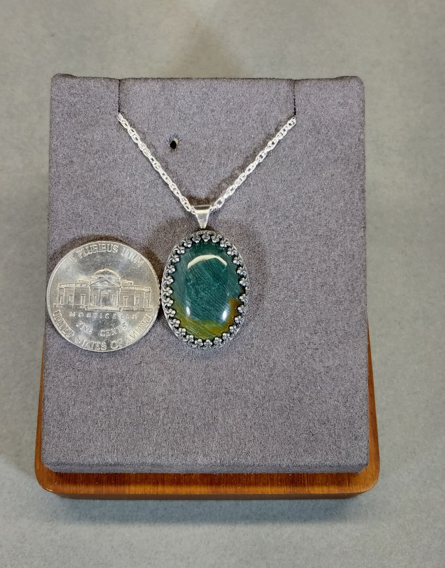 Petrified Wood Necklace, Solid Silver, Gary Green Petrified Bog Wood, Natural Stone, Oregon Gift