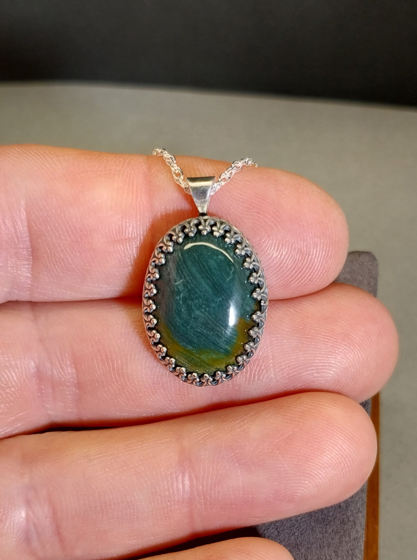 Petrified Wood Necklace, Solid Silver, Gary Green Petrified Bog Wood, Natural Stone, Oregon Gift