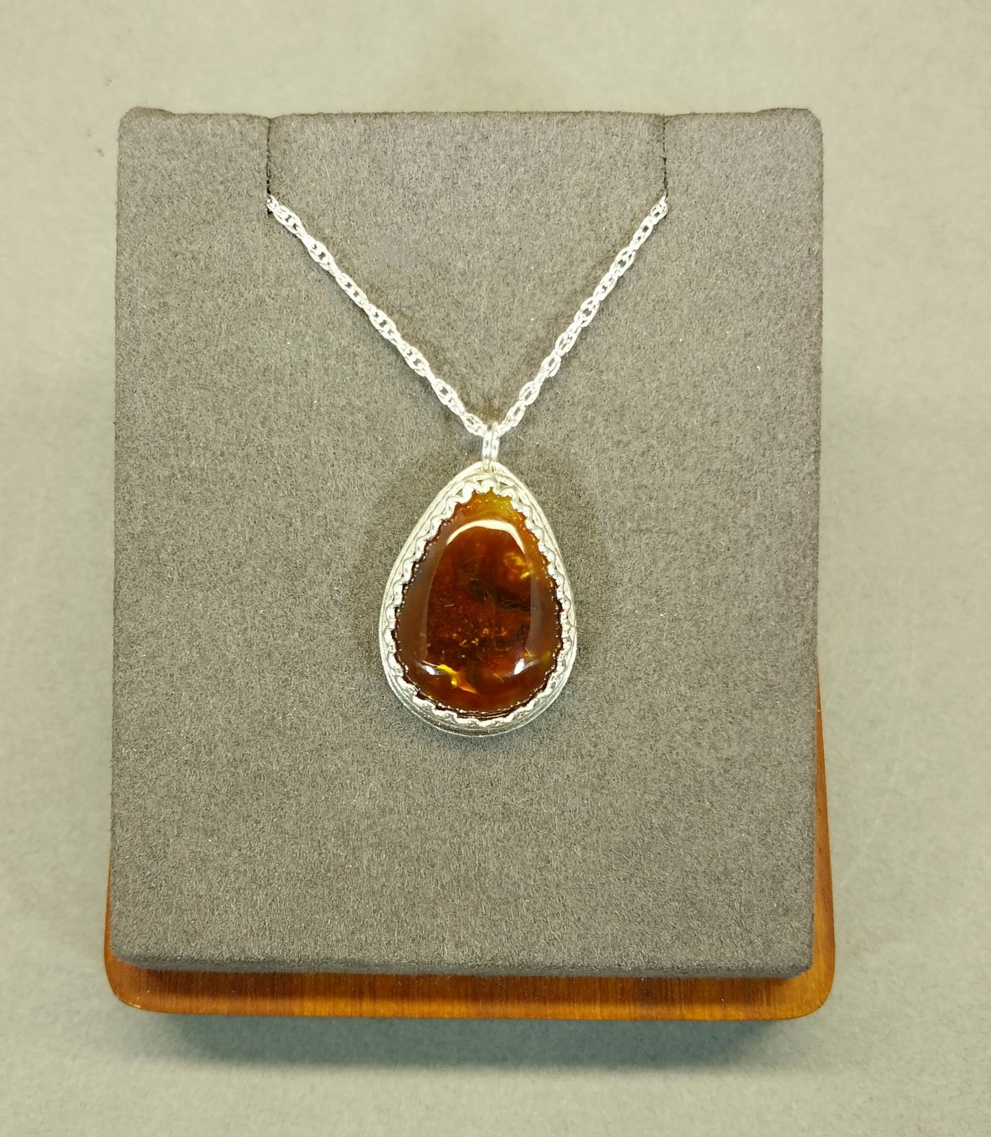 Fire Agate Necklace, 925 Sterling Silver in a Teardrop Shape