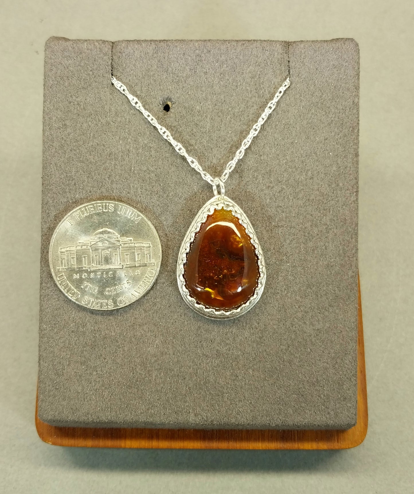 Fire Agate Necklace, 925 Sterling Silver in a Teardrop Shape