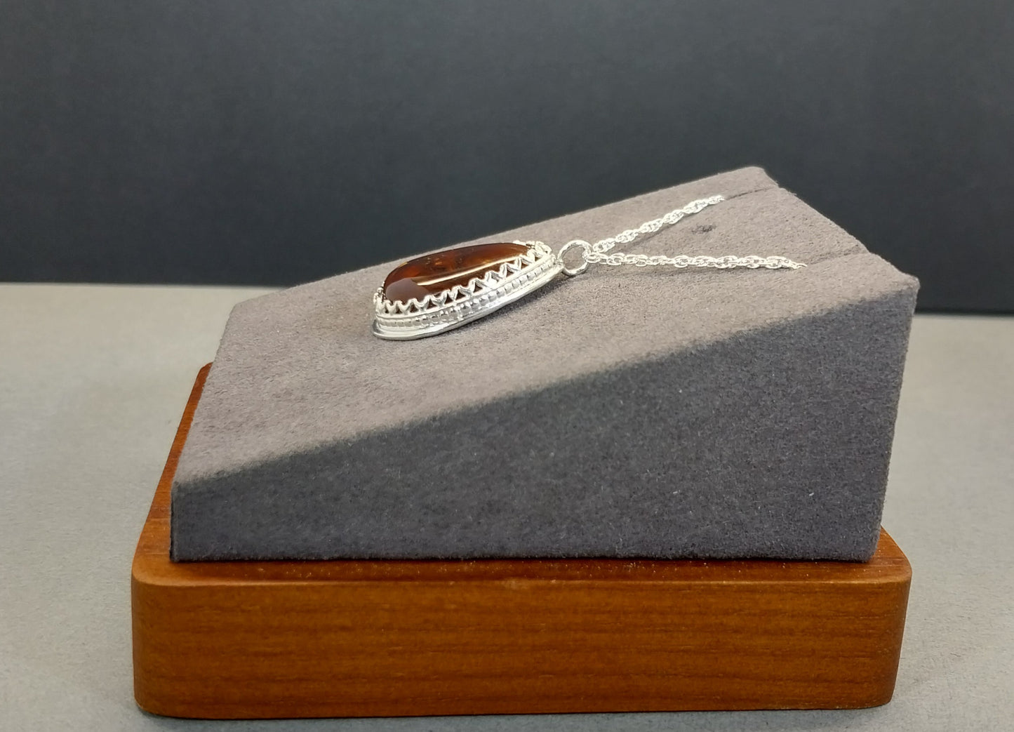 Fire Agate Necklace, 925 Sterling Silver in a Teardrop Shape
