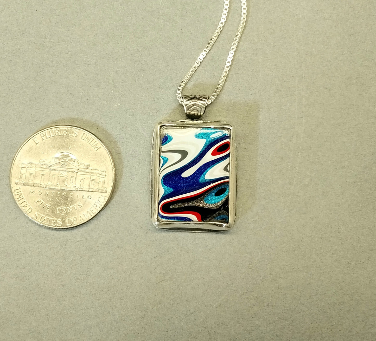 Motor Agate Silver Necklace, Rectangle, Him or Her