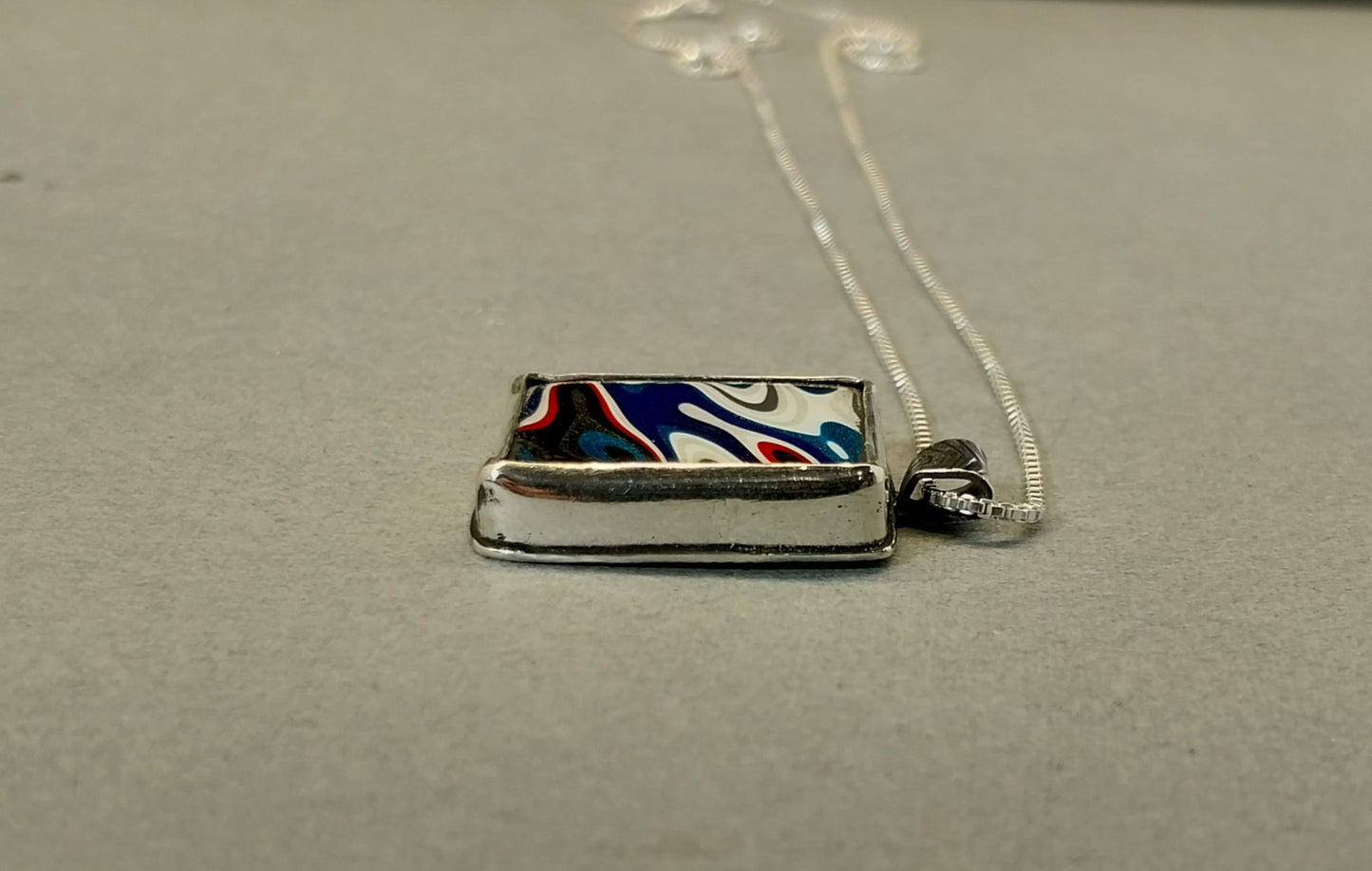 Motor Agate Silver Necklace, Rectangle, Him or Her