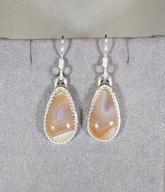 Lake Superior Agate Earring, Matched Set in Solid Sterling Silver