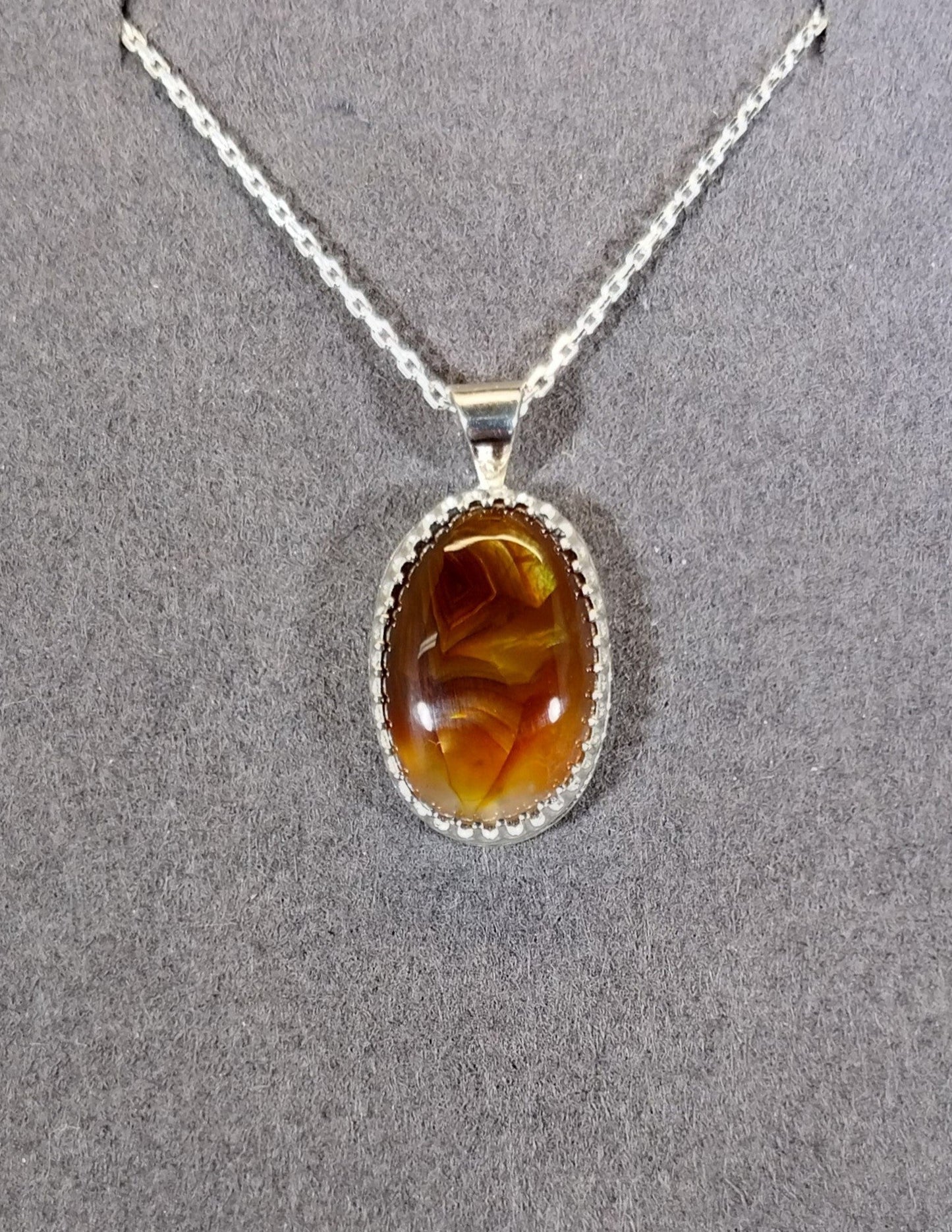 Fire Agate Necklace, Petite, Solid Sterling Silver 925