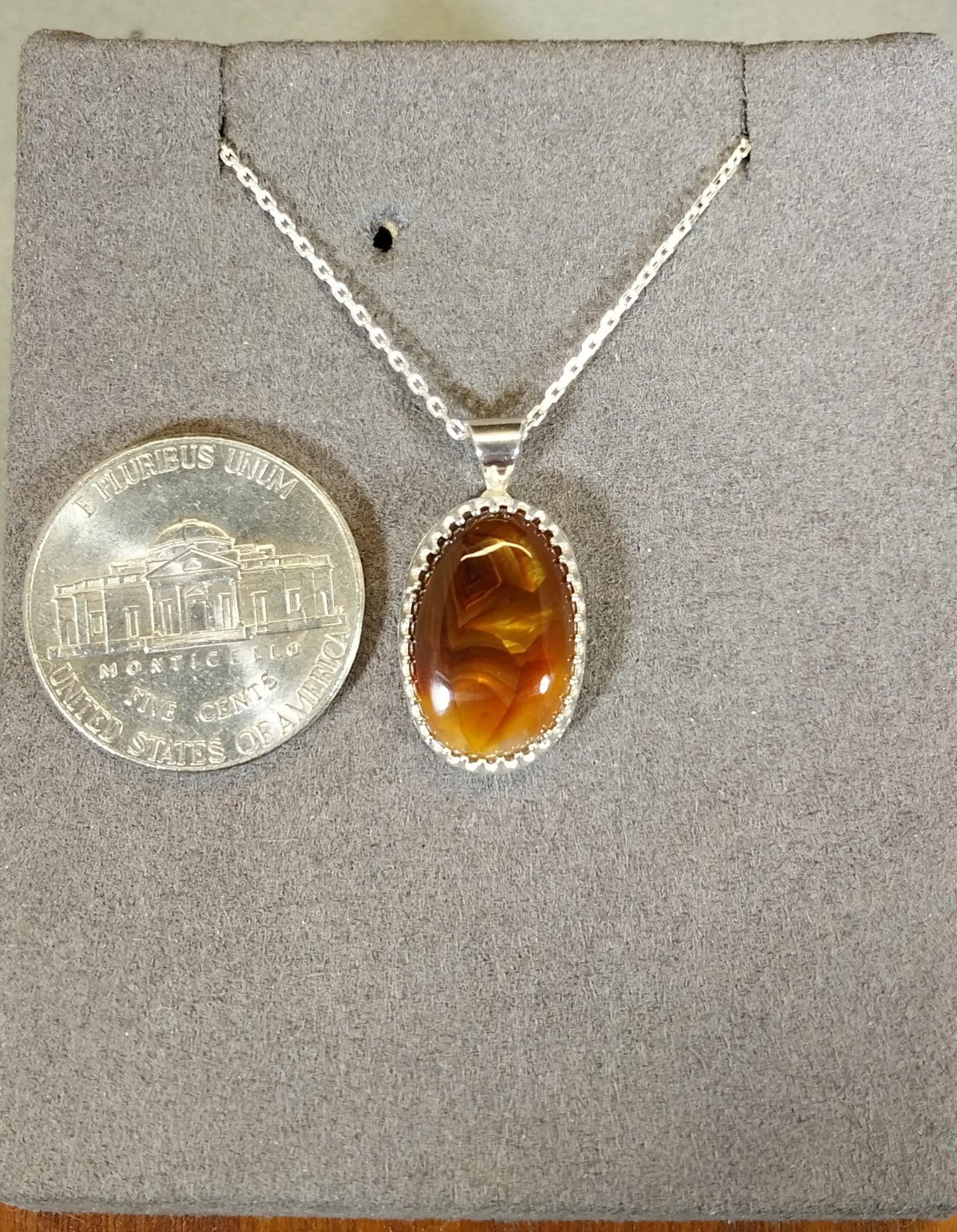Fire Agate Necklace, Petite, Solid Sterling Silver 925