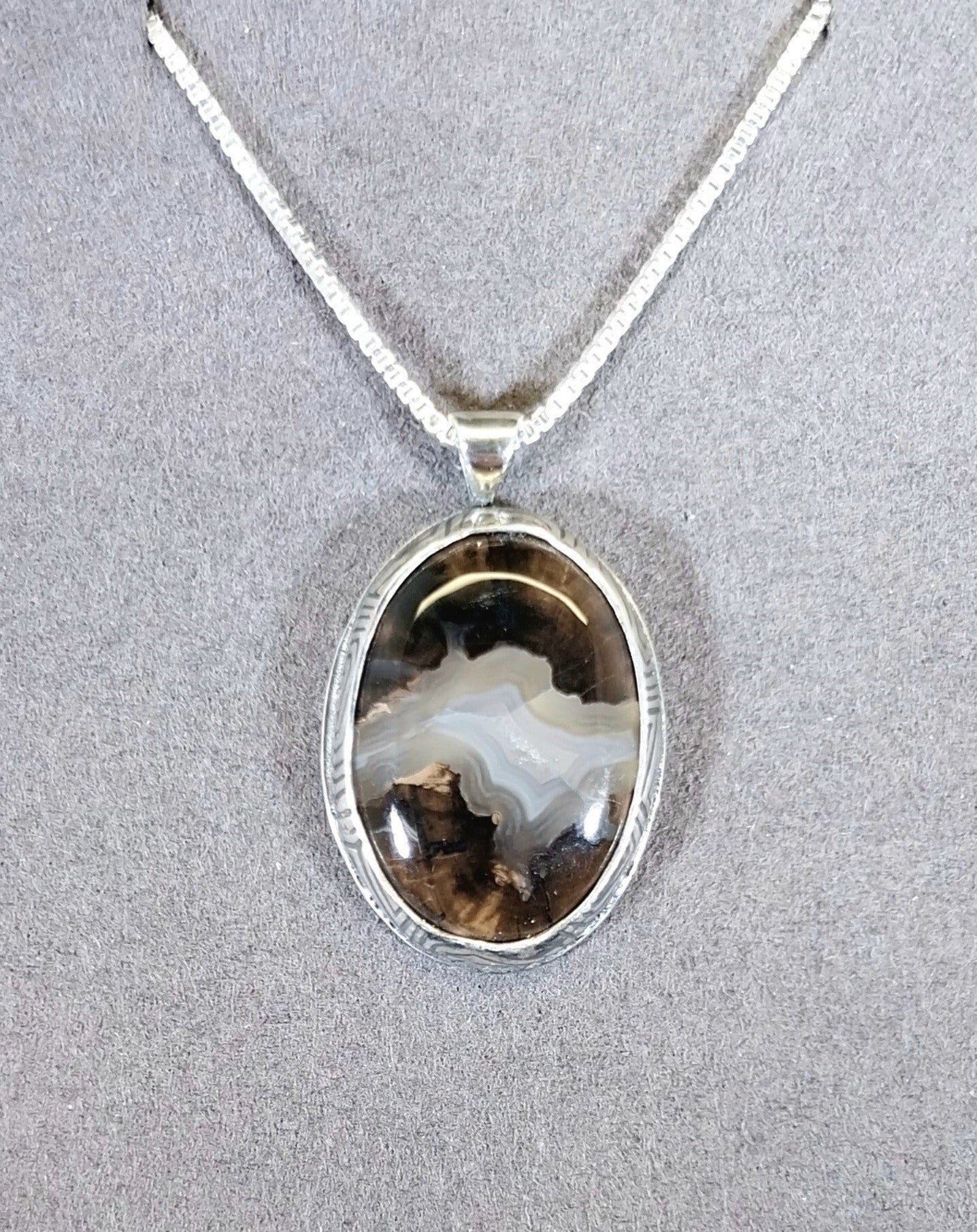 Blue Forest Petrified Wood Necklace, Solid Silver 925, Exquisite Agatized Petrified Wood, Petrified Wood Pendant, Wyoming Gift