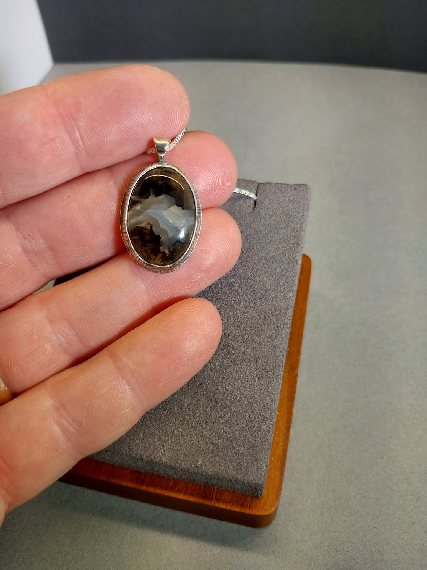 Blue Forest Petrified Wood Necklace, Solid Silver 925, Exquisite Agatized Petrified Wood, Petrified Wood Pendant, Wyoming Gift