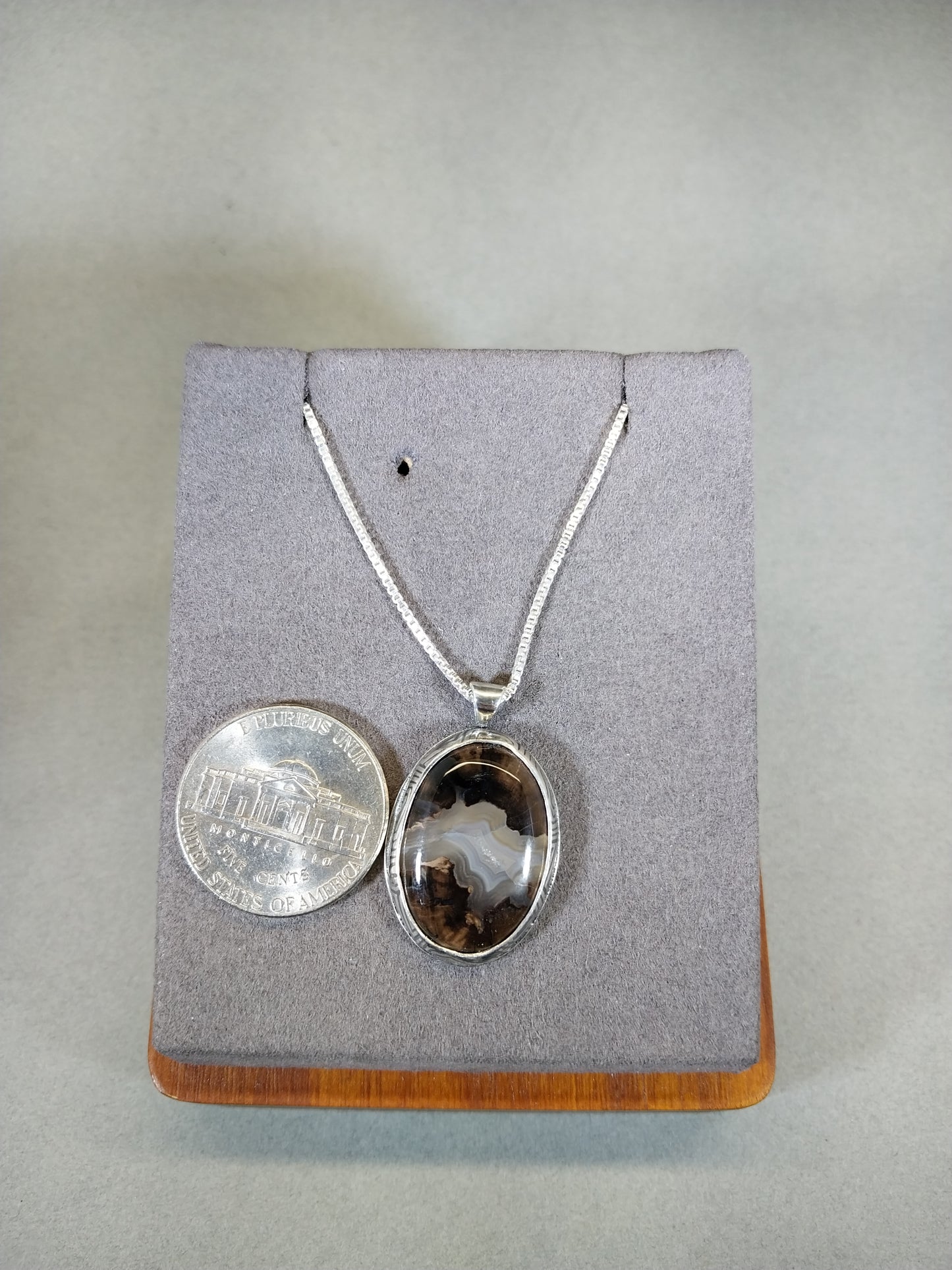 Blue Forest Petrified Wood Necklace, Solid Silver 925, Exquisite Agatized Petrified Wood, Petrified Wood Pendant, Wyoming Gift