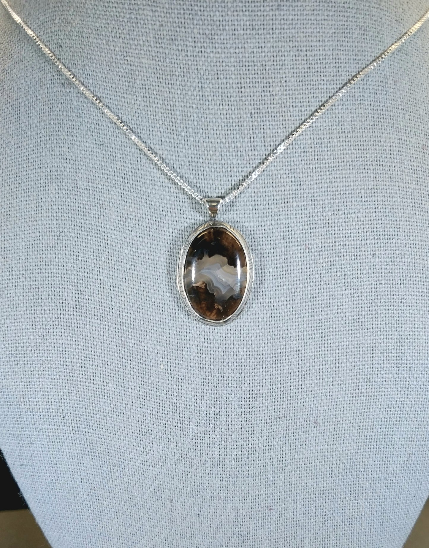 Blue Forest Petrified Wood Necklace, Solid Silver 925, Exquisite Agatized Petrified Wood, Petrified Wood Pendant, Wyoming Gift