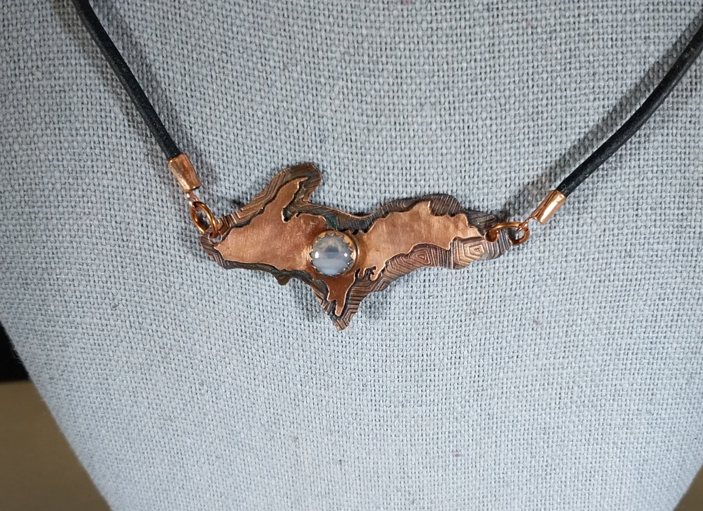 Upper Peninsula Michigan Necklace, Yooper Gift, Copper With Lake Superior Agate