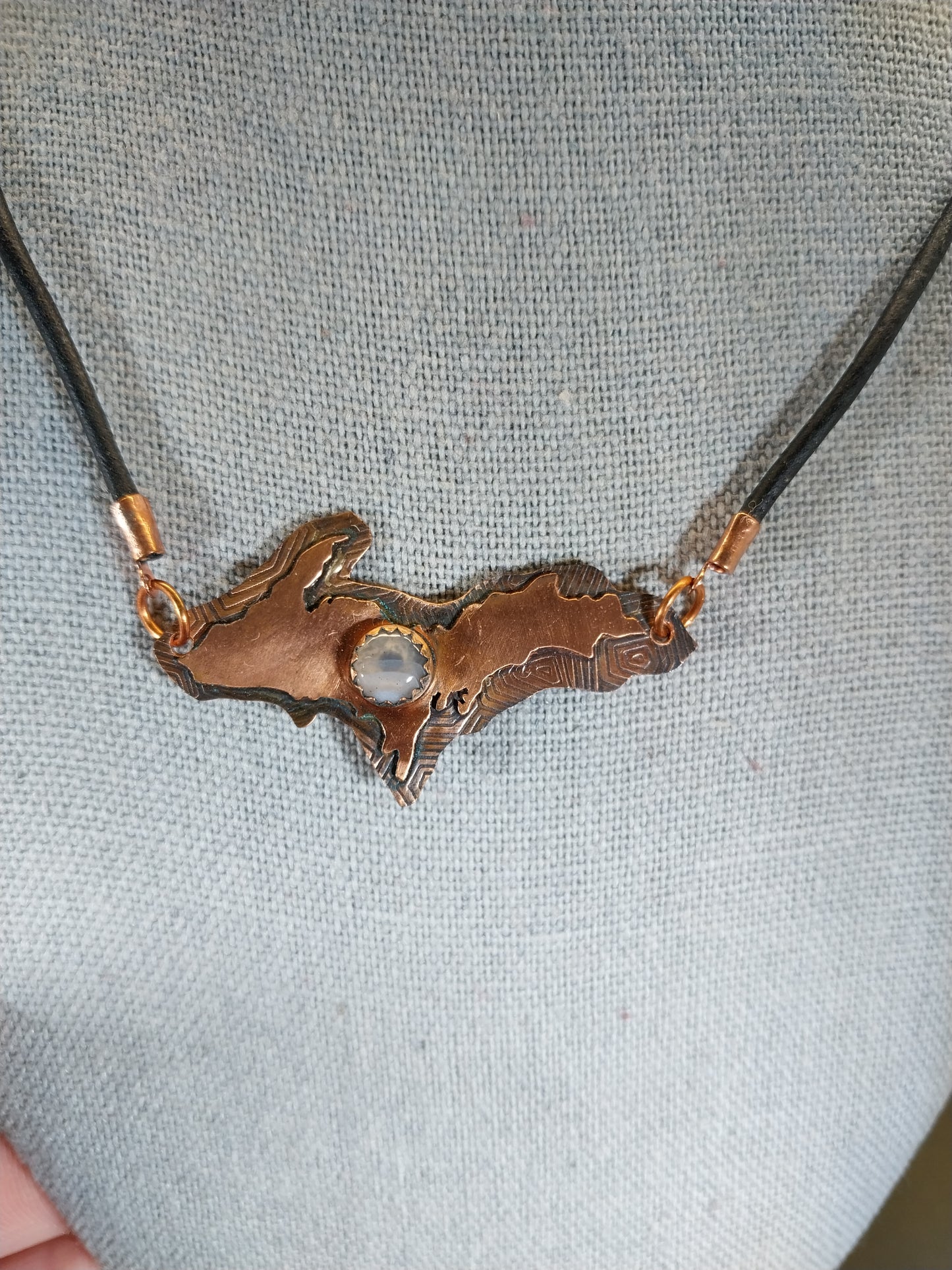 Upper Peninsula Michigan Necklace, Yooper Gift, Copper With Lake Superior Agate