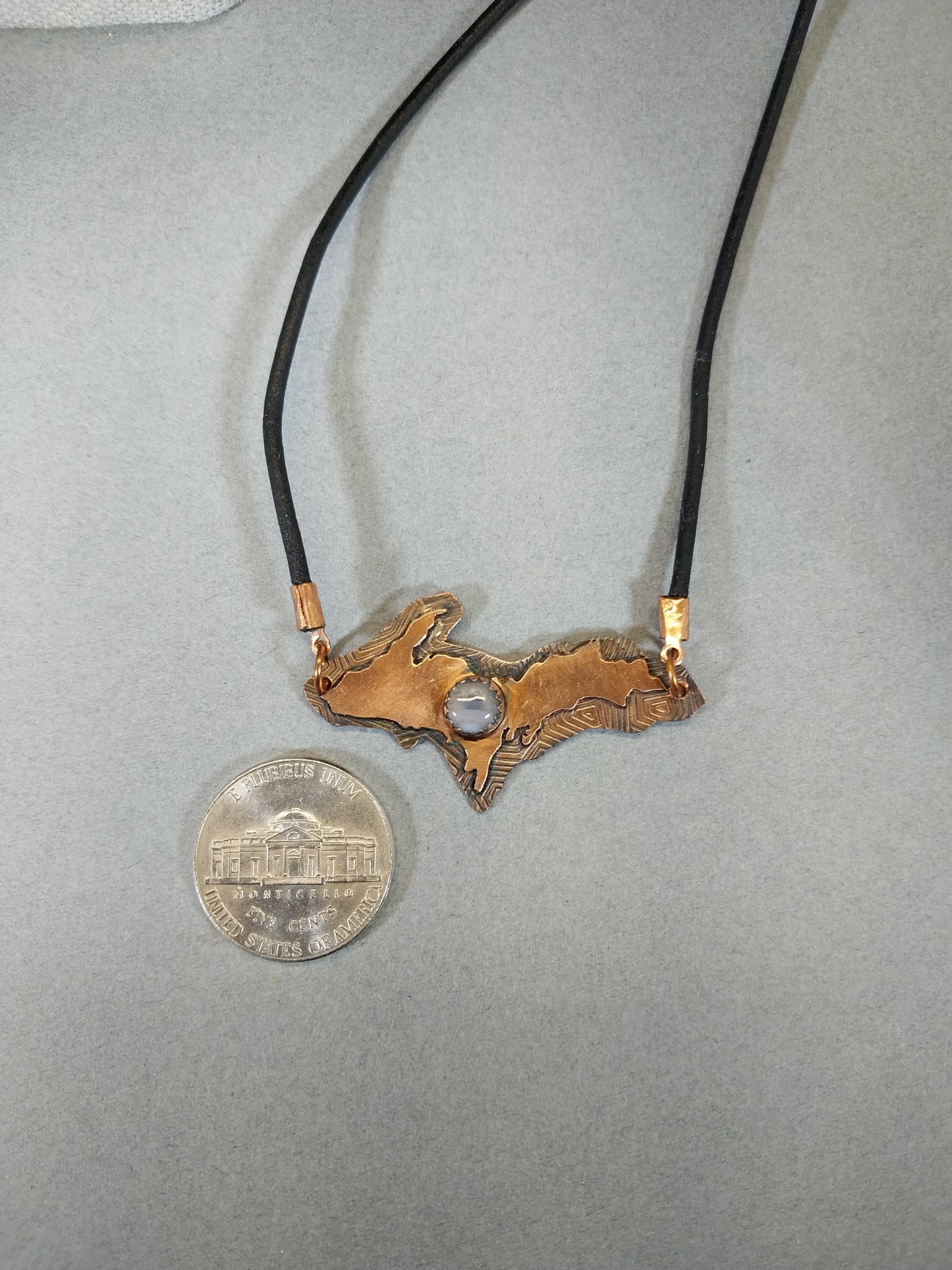 Upper Peninsula Michigan Necklace, Yooper Gift, Copper With Lake Superior Agate