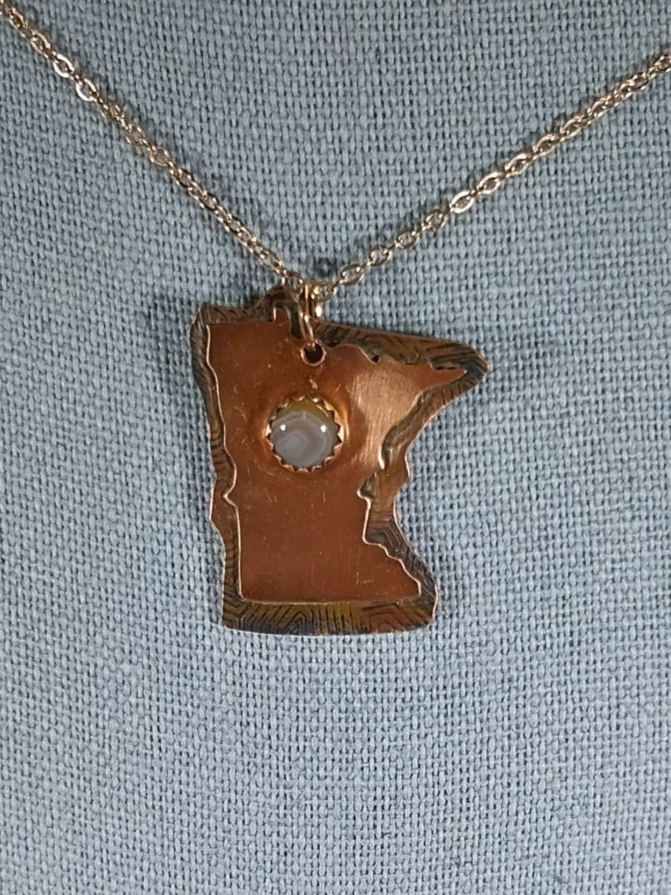Minnesota Lake Superior Agate Necklace, Copper With Stainless Steel Chain, ET93
