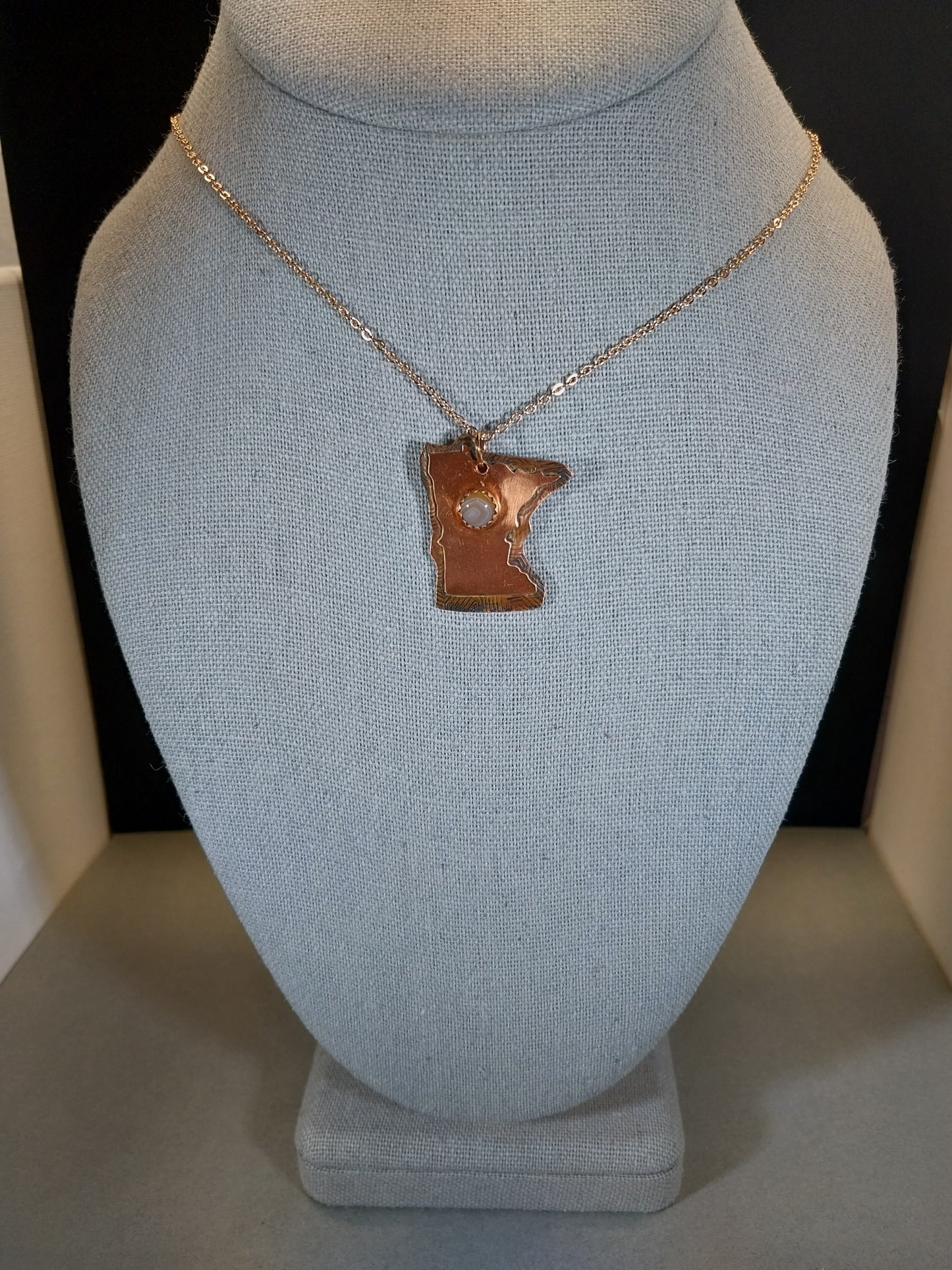 Minnesota Lake Superior Agate Necklace, Copper With Stainless Steel Chain, ET93