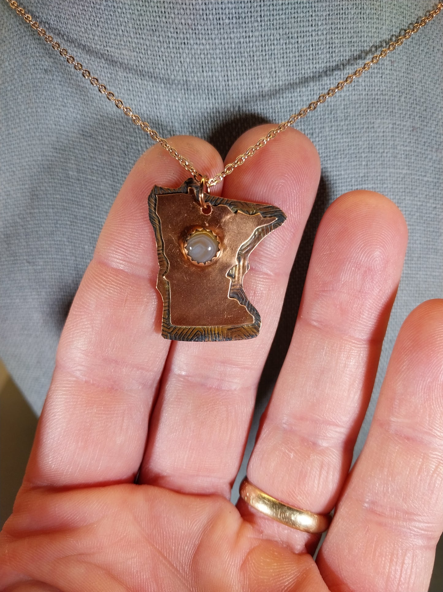 Minnesota Lake Superior Agate Necklace, Copper With Stainless Steel Chain, ET93