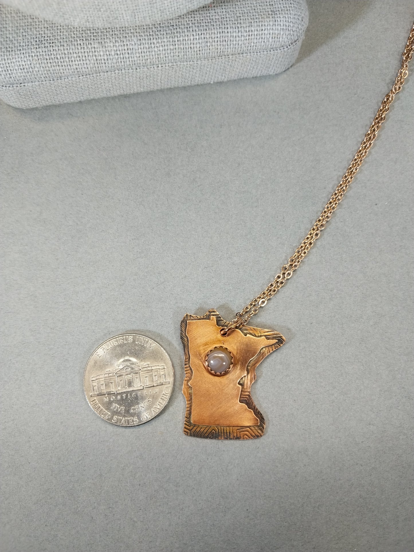 Minnesota Lake Superior Agate Necklace, Copper With Stainless Steel Chain, ET93
