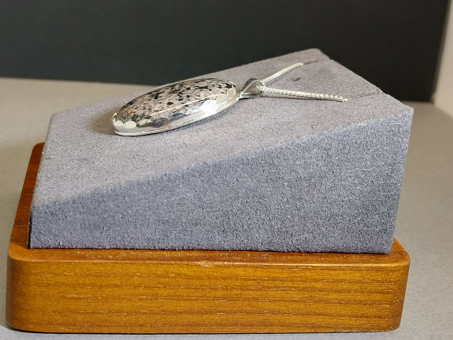 Yooper Stone Necklace in Solid Silver with Pine Forest Textured Back