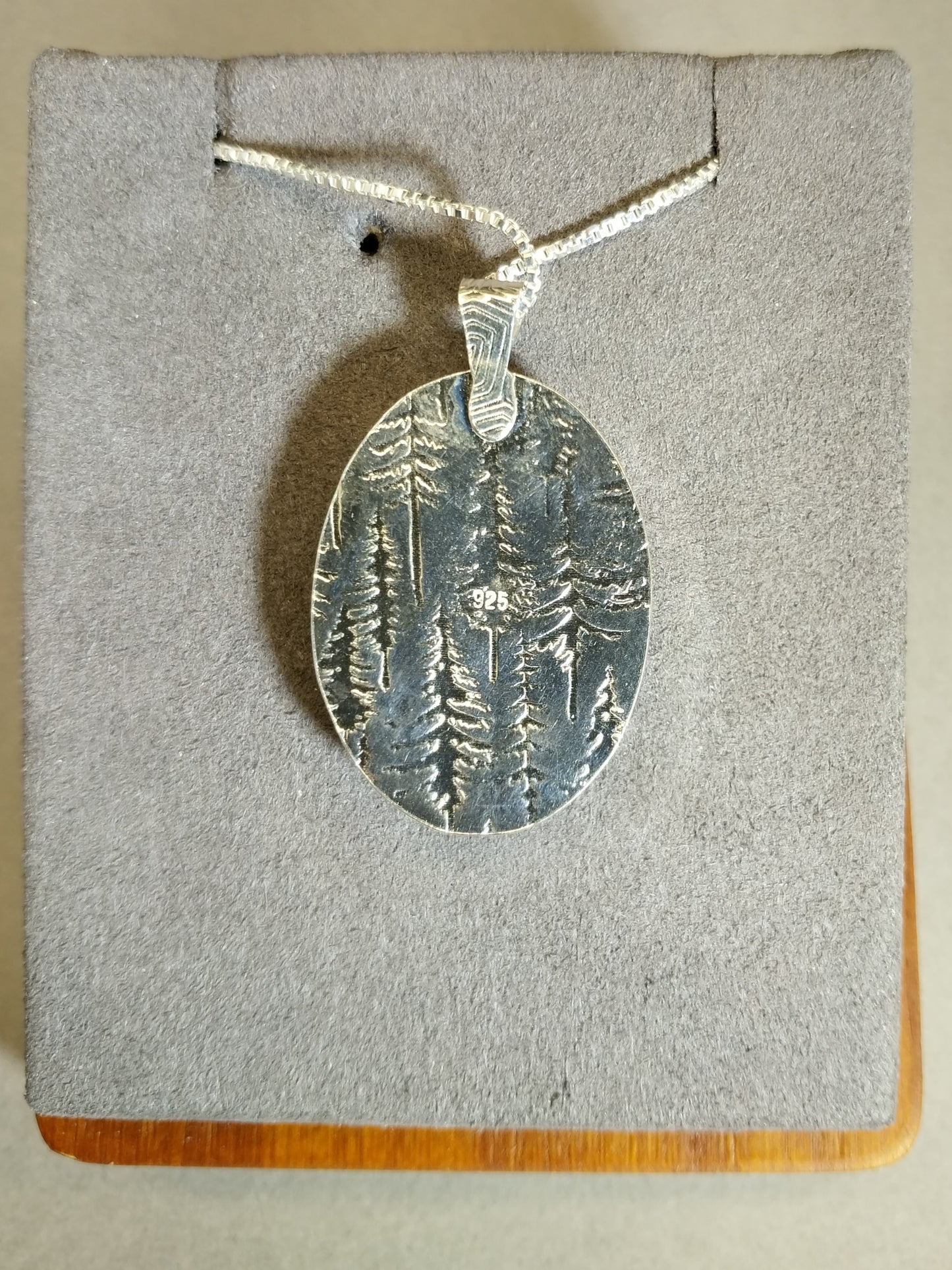 Yooper Stone Necklace in Solid Silver with Pine Forest Textured Back