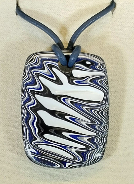 Large Fordite Necklace, Reversible, Black Leather Cord, Beautiful Colors!