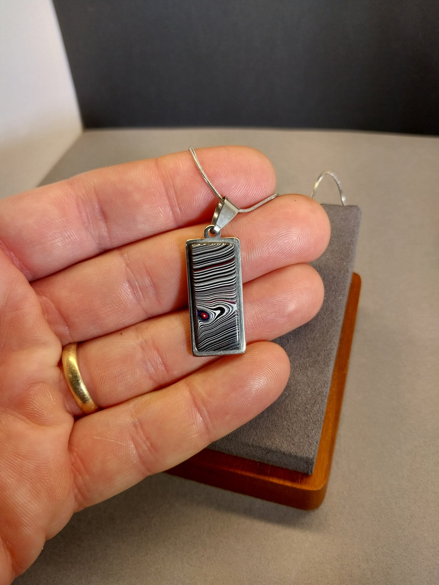 MI Fordite Necklace in Stainless Steel