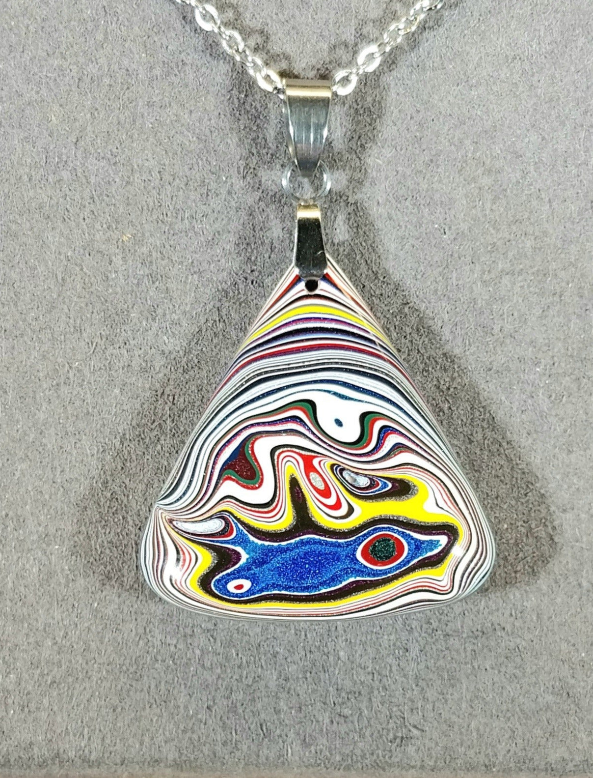 Triangle Fordite Necklace, Reversible, Triangle Shape, ET10