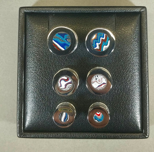 Fordite Ear Gauges in Stainless Steel Screw Back