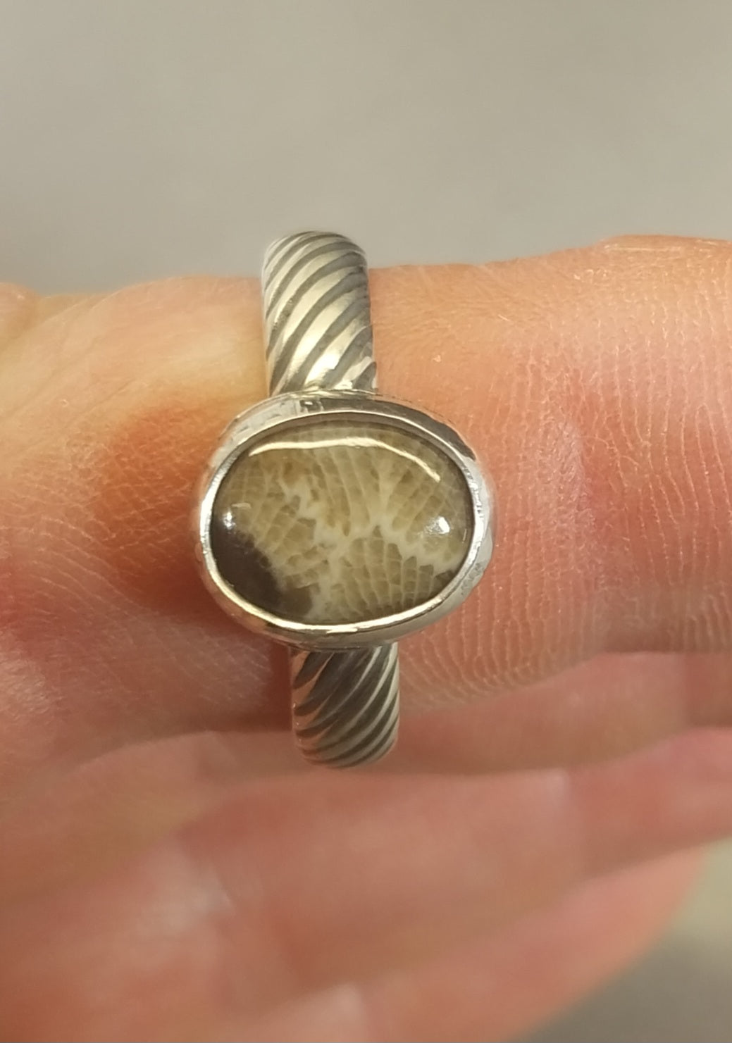 Petoskey Stone Solid Silver Ring Size 8.5