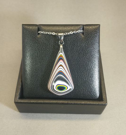 Fordite Necklace Reversible Stainless Steel Chain